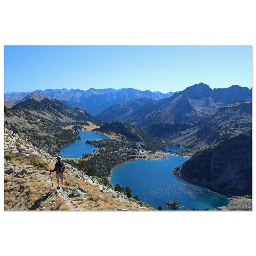 Tableau photo des lacs du Néouvielle depuis les sommets, impression sur aluminium Dibond mat au format 30 × 45 cm