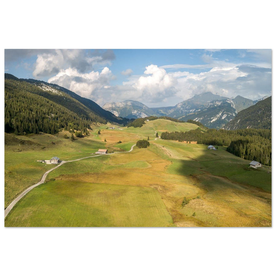 Tableau photo du plateau des Glières dans le massif des Bornes sur aluminium Dibond mat, format 30 × 45 cm
