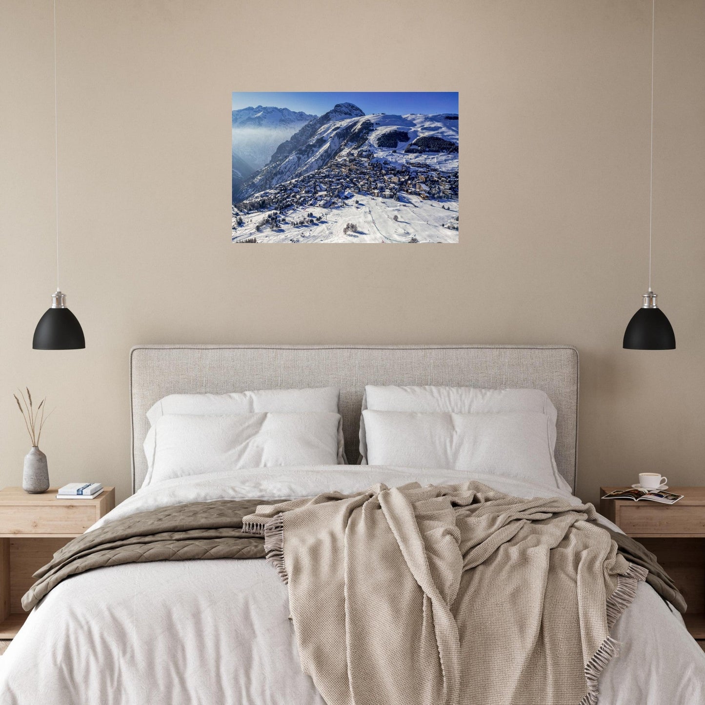 Photo aérienne des Deux Alpes sous la neige — tableau photo paysage de montagne en Alu Dibond, imprimé à la commande en France