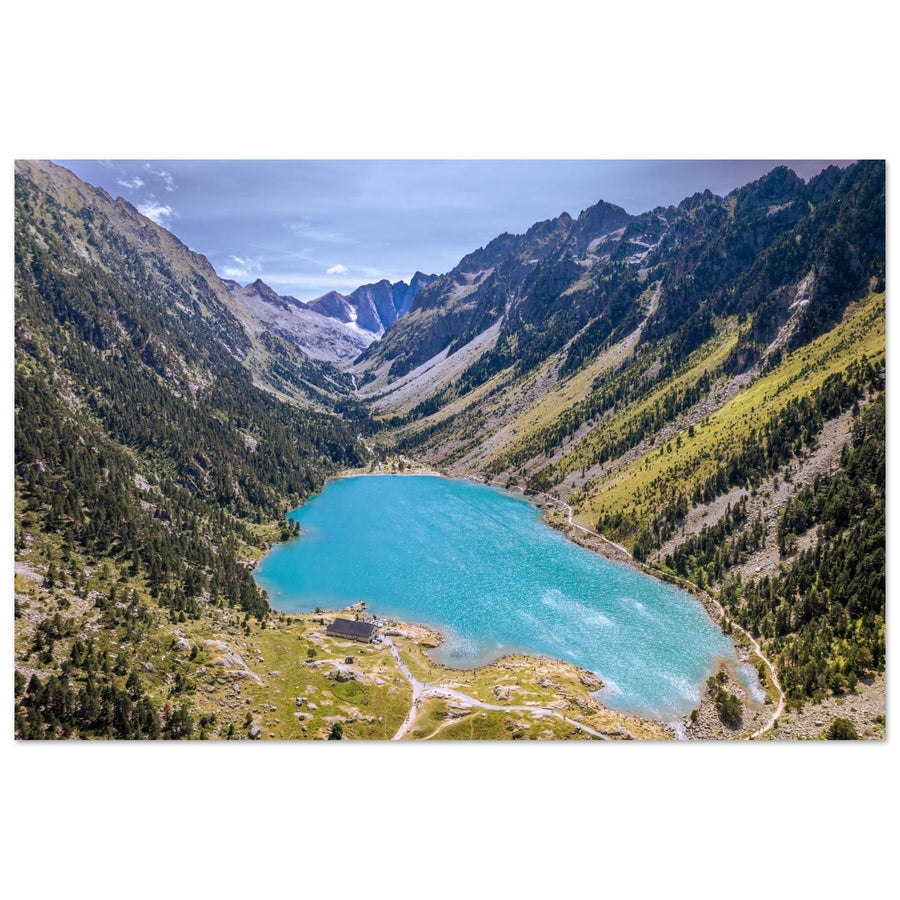 Photo aérienne du lac de Gaube à Cauterets — tableau photo paysage de montagne en Alu Dibond, fabrication française