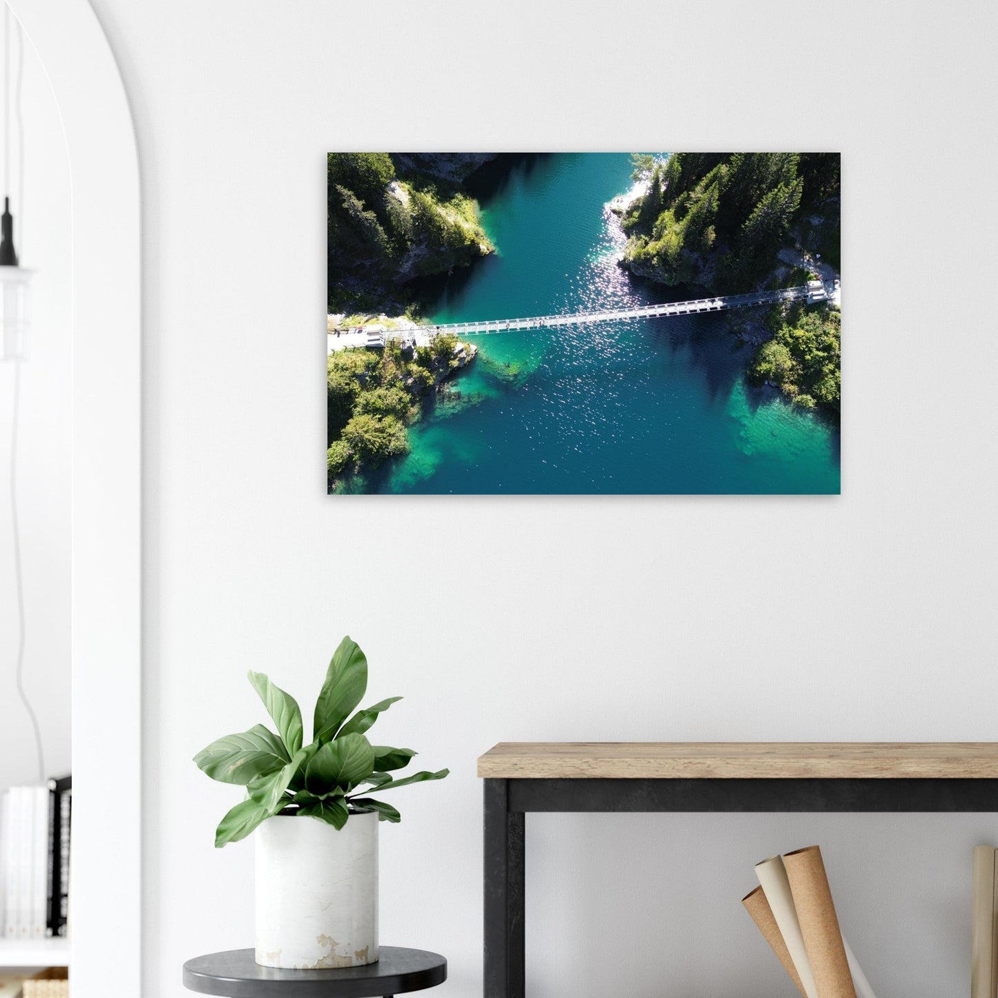 Aerial photo of Lake Saint-Guérin in the Beaufortain massif — photo print on matte aluminium Dibond