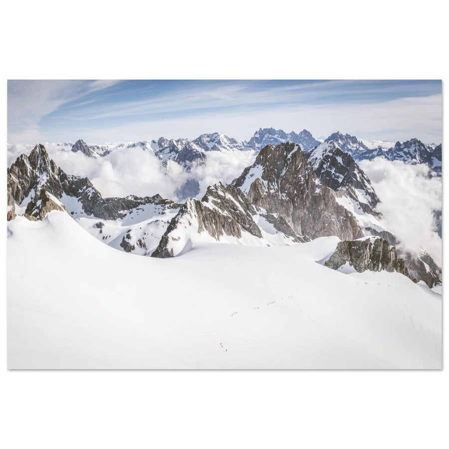 Tableau photo en Alu Dibond : Cordées sur le glacier des Rouies, crêtes du Valgaudemar (Écrins)