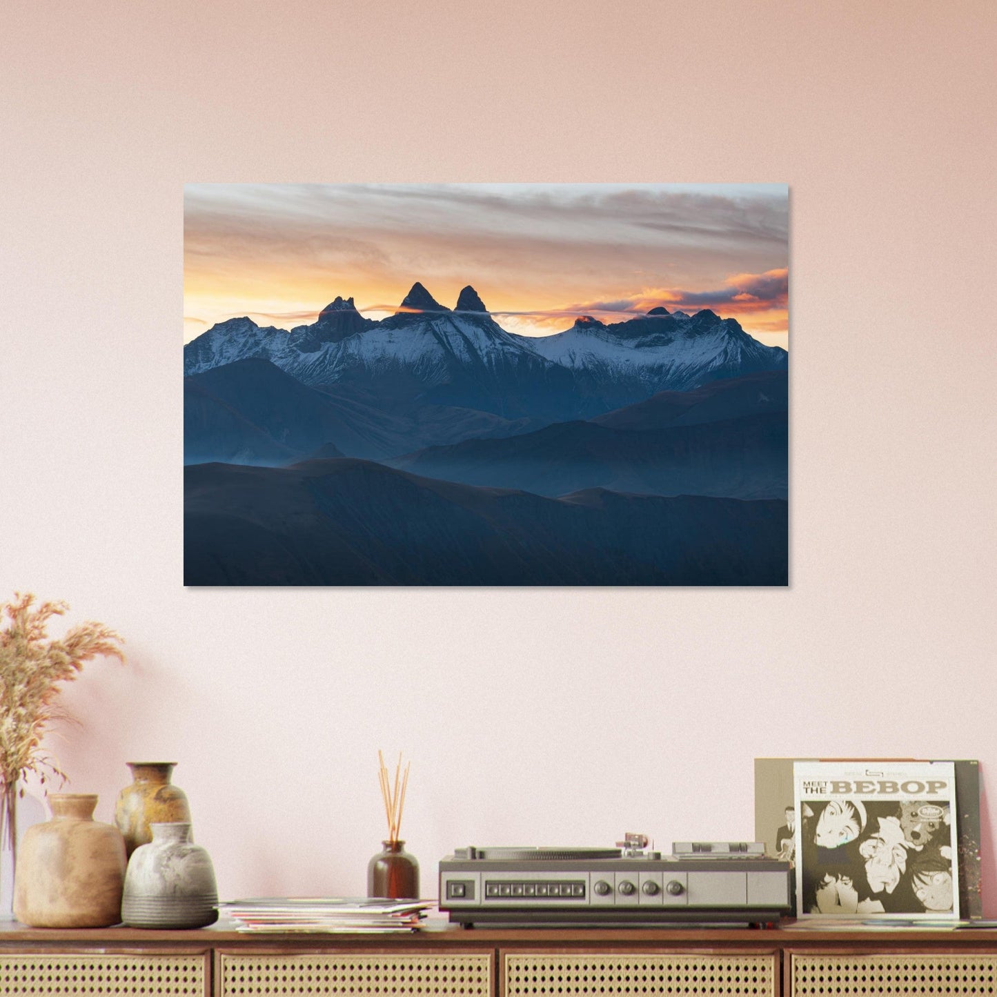 Photo des Aiguilles d’Arves au lever du soleil depuis le col de la Croix de Fer — tableau photo paysage de montagne en Alu Dibond