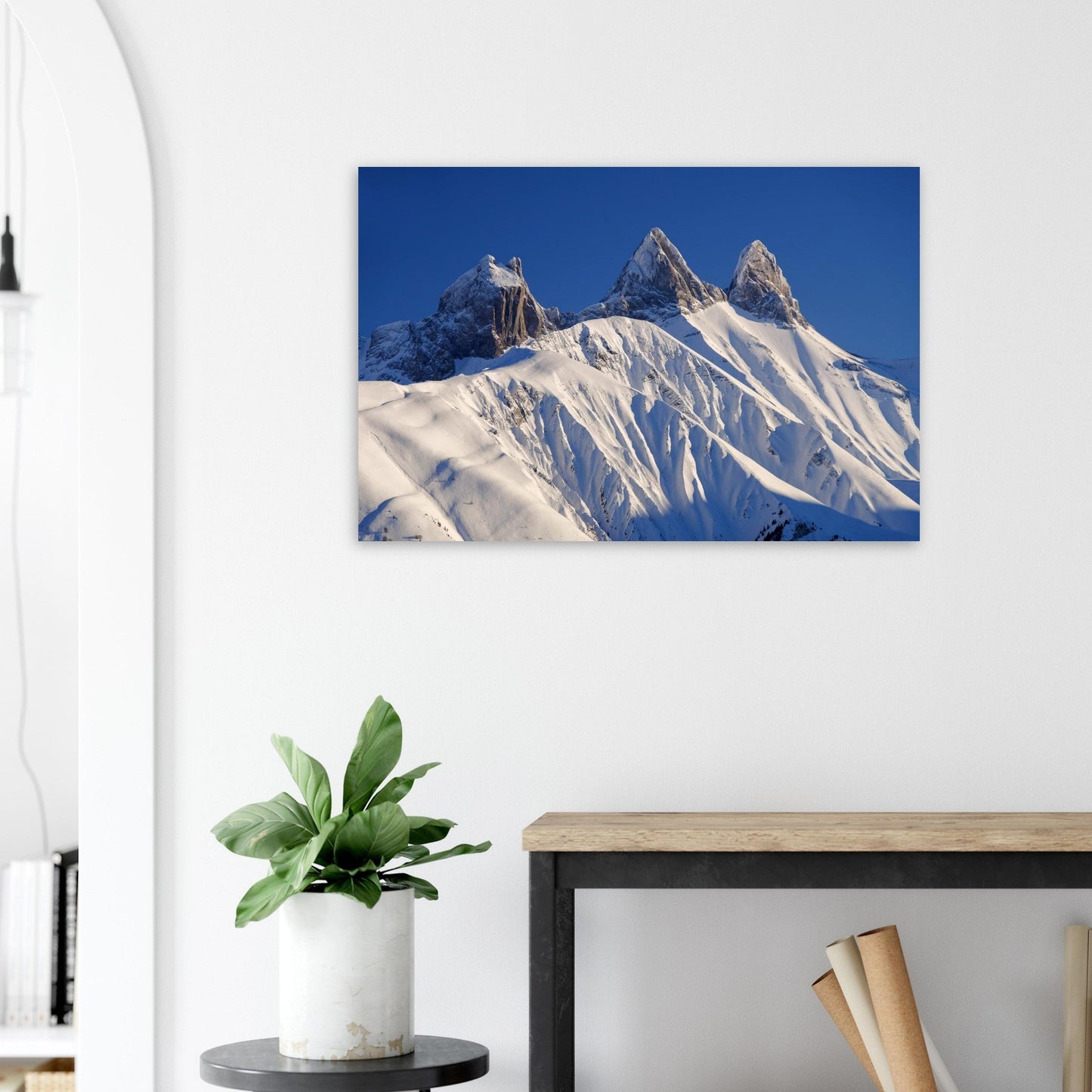 Photo of the snow-covered Aiguilles d'Arves in winter — photo print on matte aluminium Dibond