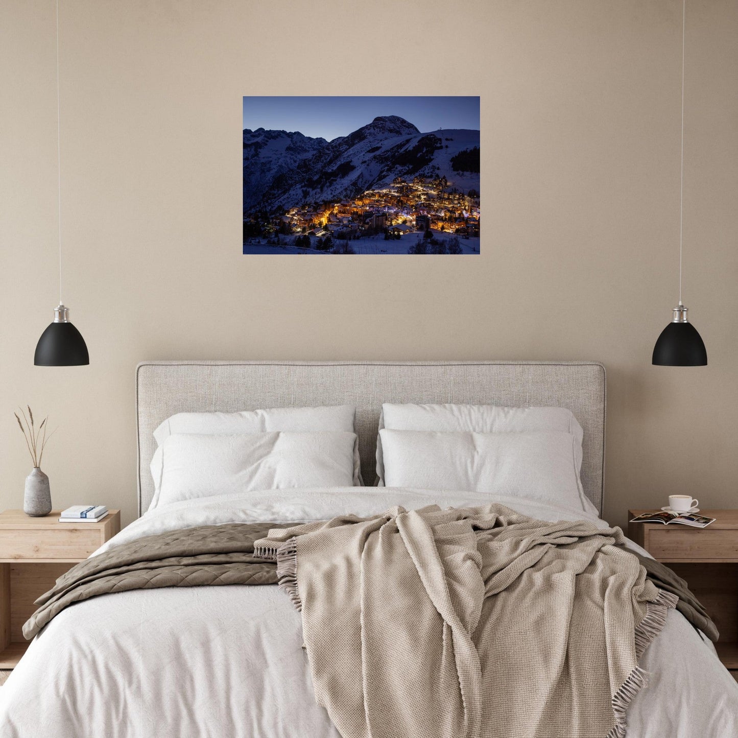 Photo des Deux Alpes illuminées à la tombée de la nuit — tableau photo paysage de montagne en Alu Dibond, imprimé à la commande en France