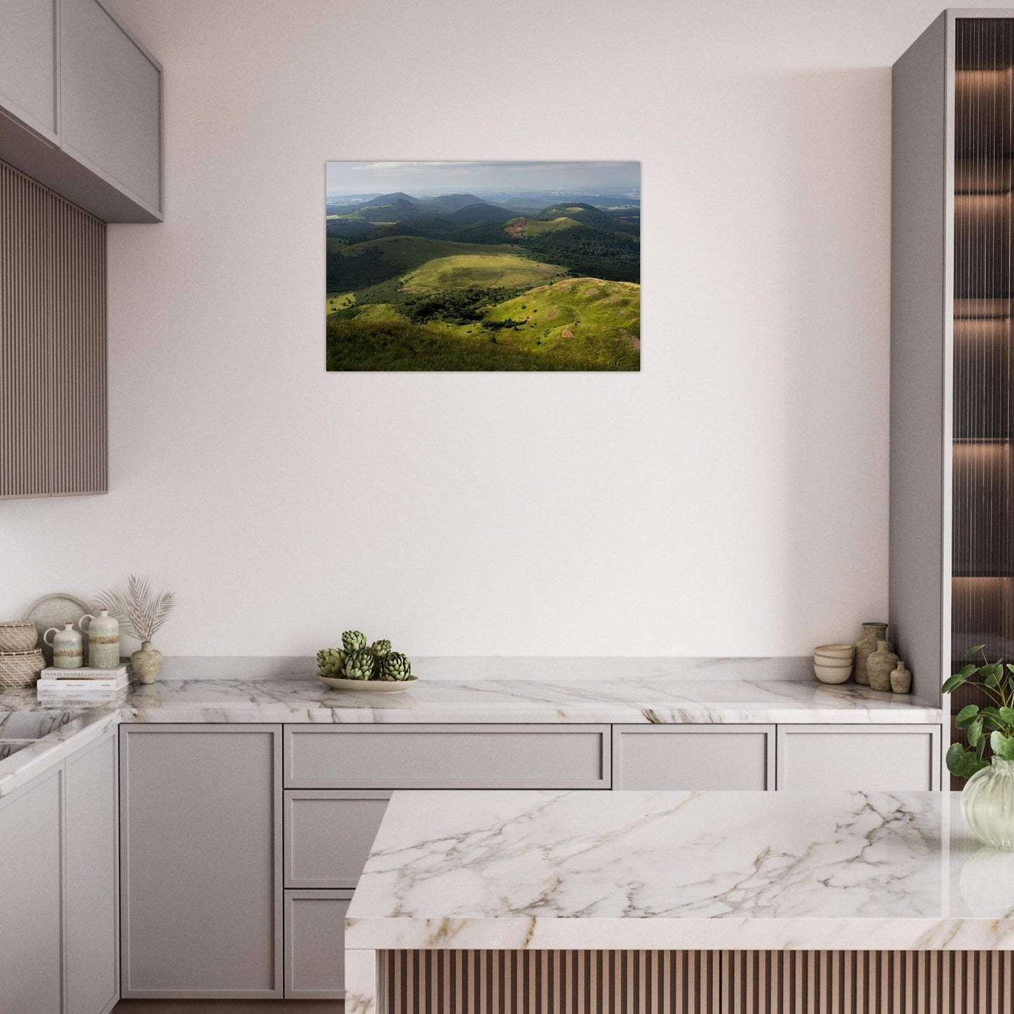 Photo of Puy de Côme and Puy Pariou from Puy de Dôme — photo print on matte aluminium Dibond