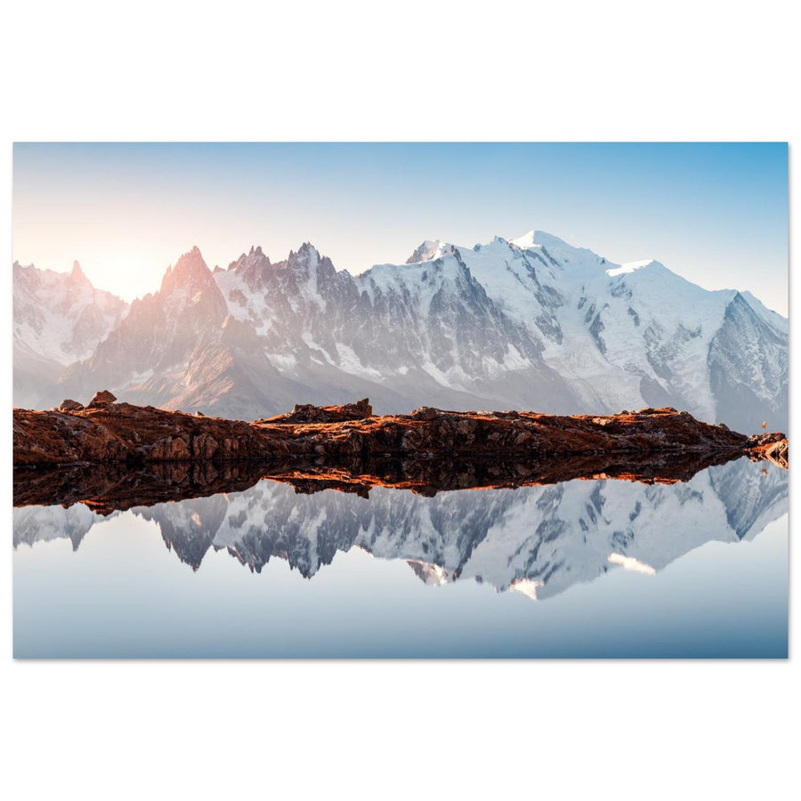 Photo du reflet du Mont-Blanc dans les lacs des Chéserys — tableau photo paysage de montagne en Alu Dibond, fabrication française