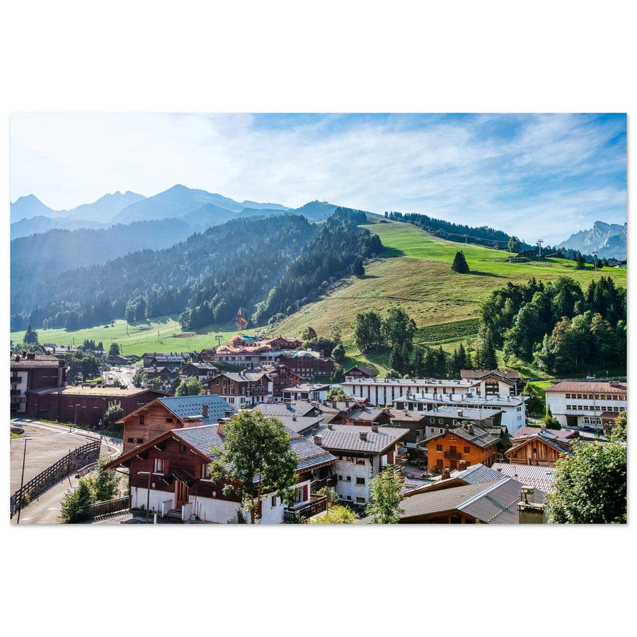 Photo du village de La Clusaz dans les Aravis — tableau photo paysage de montagne en Alu Dibond, fabrication française