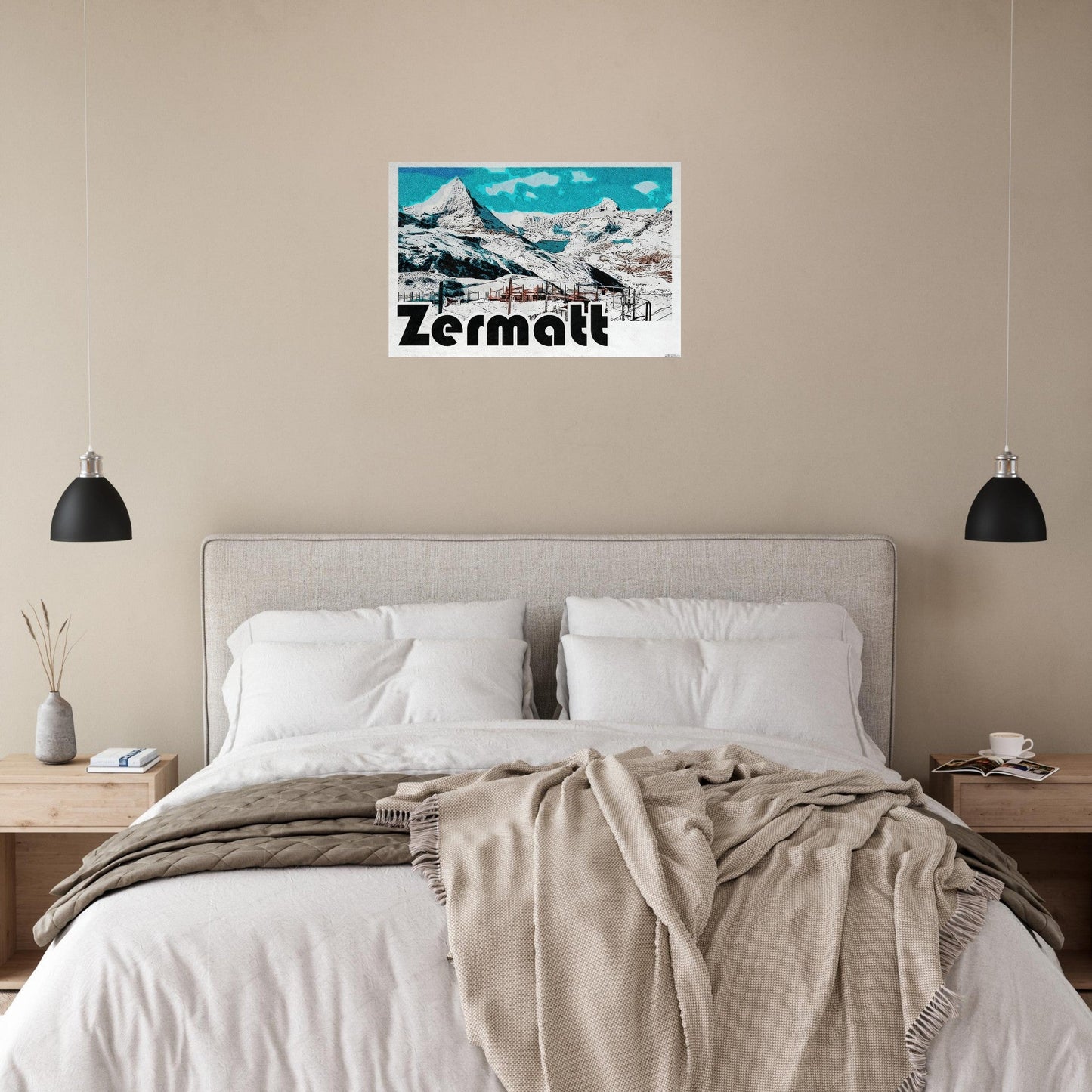 Tableau photo Affiche Vintage "Zermatt" – Le Cervin en Hiver — tirage aluminium Dibond mat, fabrication française, prêt à accrocher
