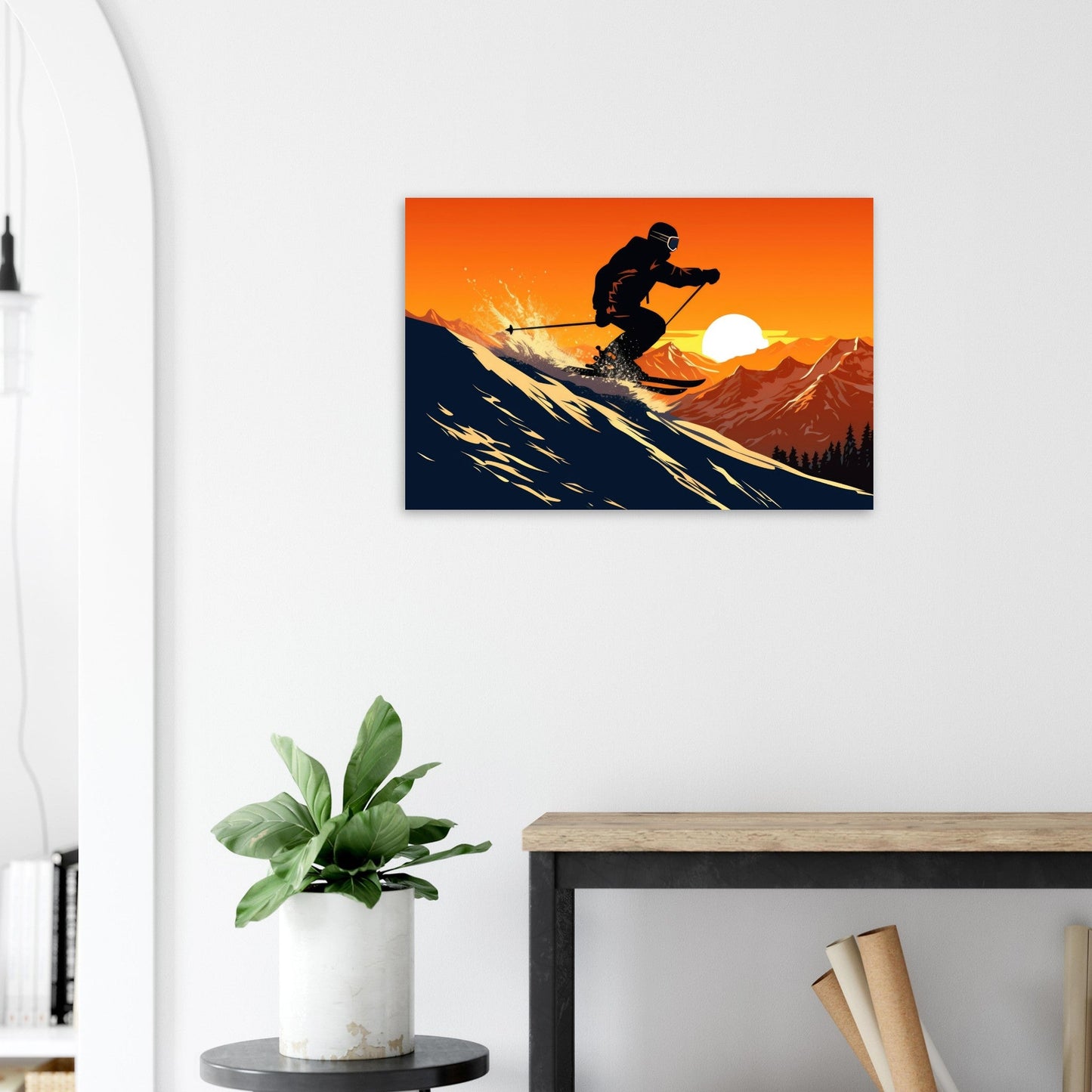 Tableau photo Illustration vintage d'un skieur — tirage aluminium Dibond mat, fabrication française, prêt à accrocher