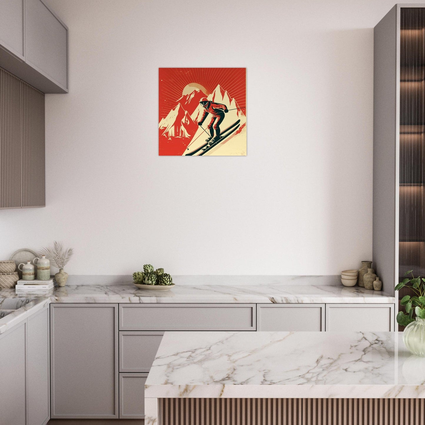 Tableau photo Illustration vintage ski — tirage aluminium Dibond mat, fabrication française, prêt à accrocher