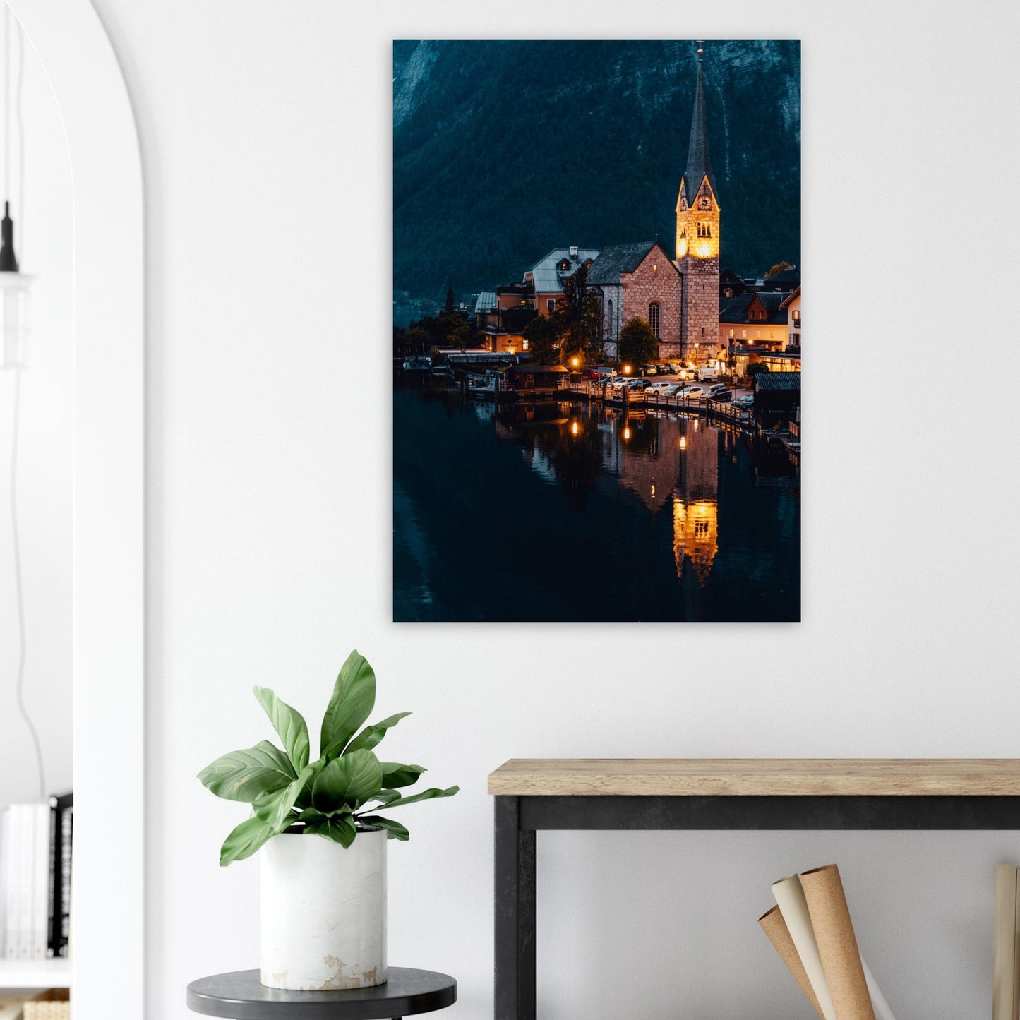 Tableau photo Photo de Hallstatt de nuit, Autriche 1 — tirage aluminium Dibond mat, fabrication française, prêt à accrocher