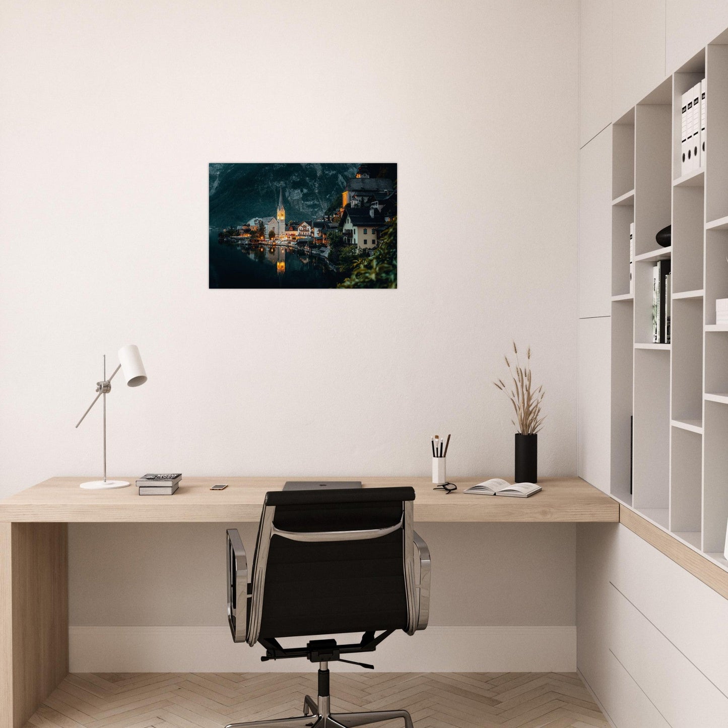 Tableau photo Photo de Hallstatt de nuit, Autriche 2 — tirage aluminium Dibond mat, fabrication française, prêt à accrocher