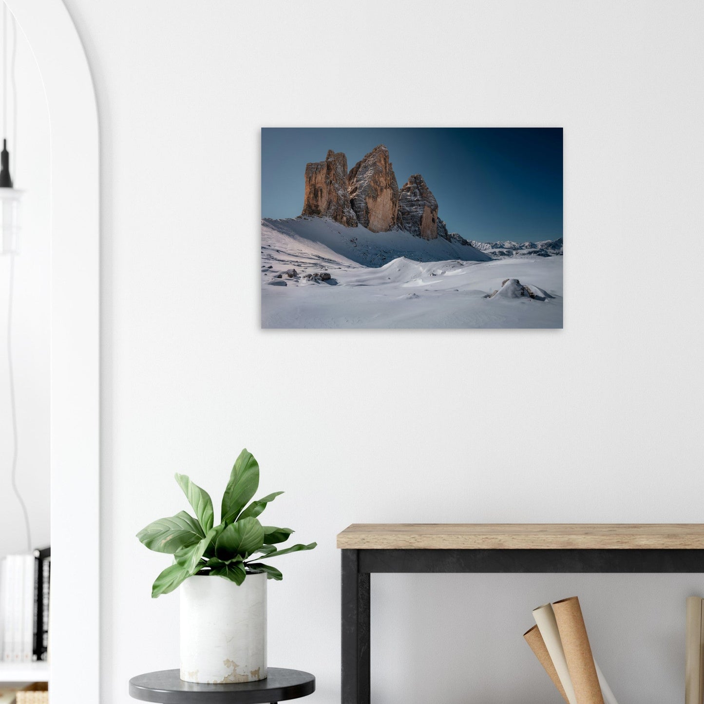 Tableau photo Photo de neige au pied des Tre Cime di Lavaredo, Italie — tirage aluminium Dibond mat, fabrication française, prêt à accrocher