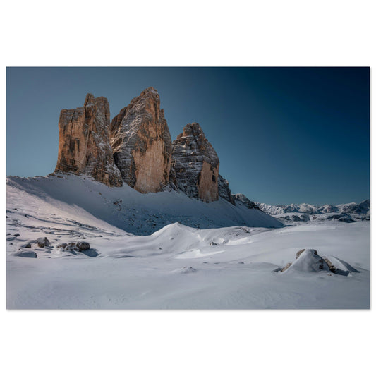 Vente Photo de neige au pied des Tre Cime di Lavaredo, Italie - Tableau photo paysage