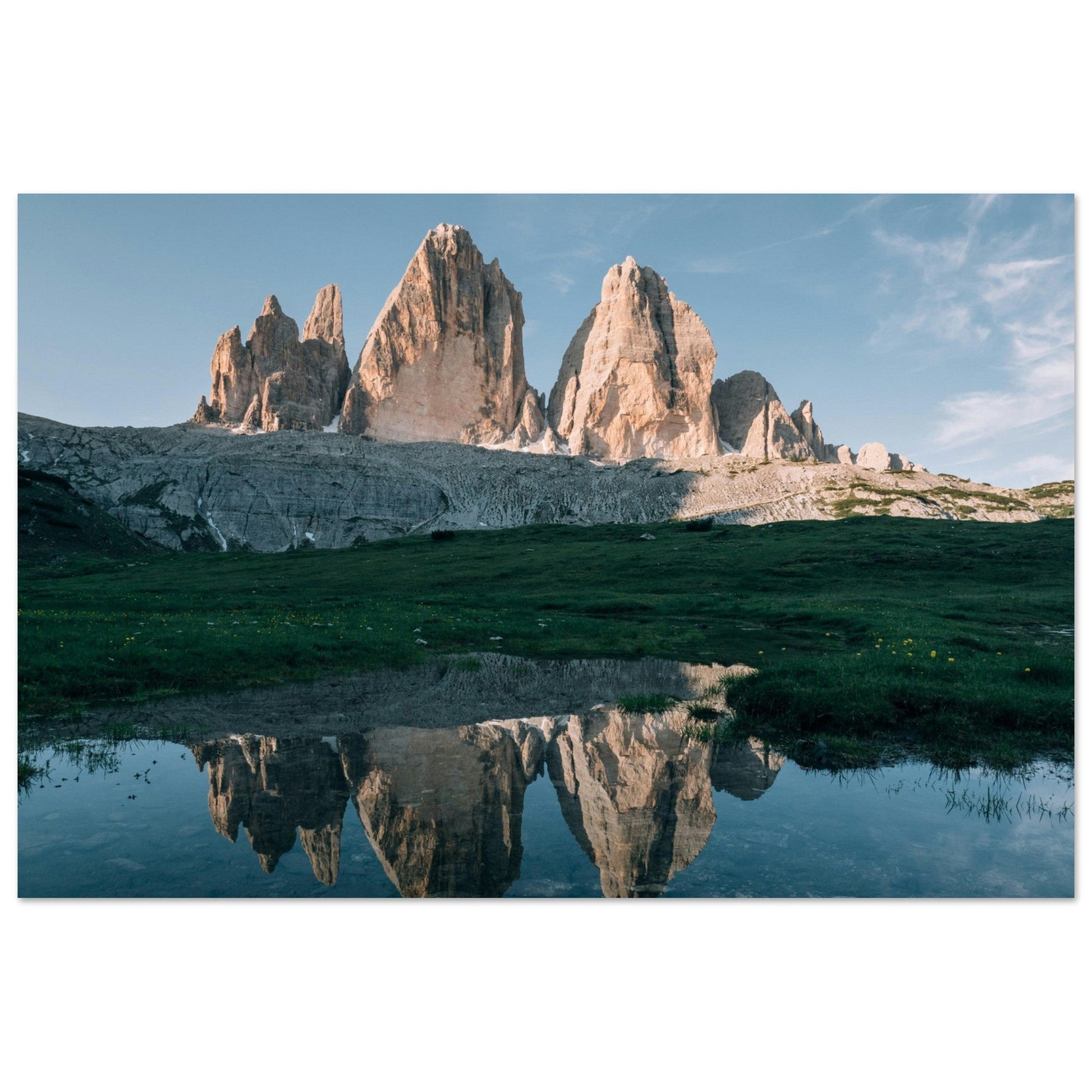 Vente Photo de reflet des Tre Cime di Lavaredo, Italie - Tableau photo paysage