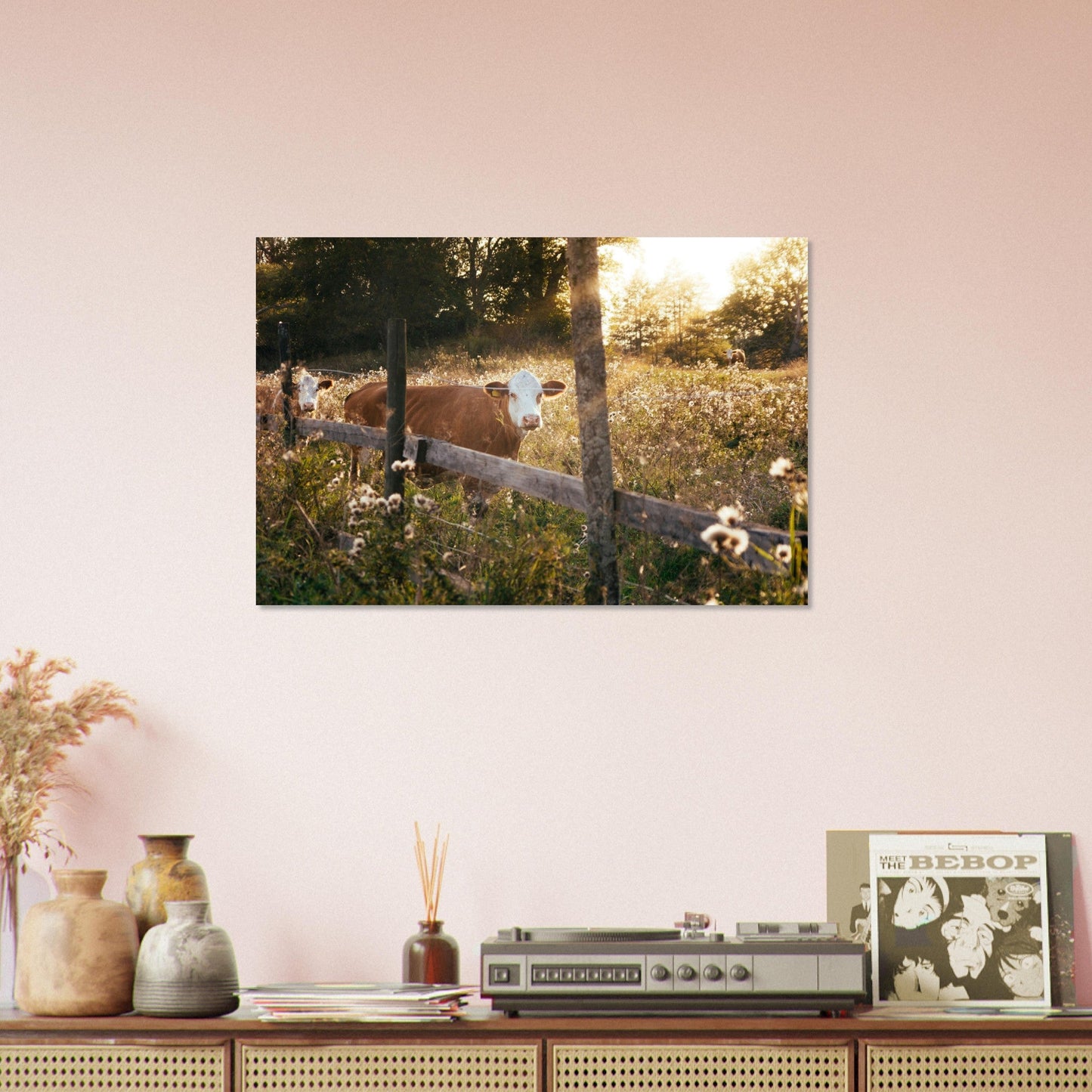 Tableau photo Photo de Vaches de Savoie — lumière dorée — tirage aluminium Dibond mat, fabrication française, prêt à accrocher