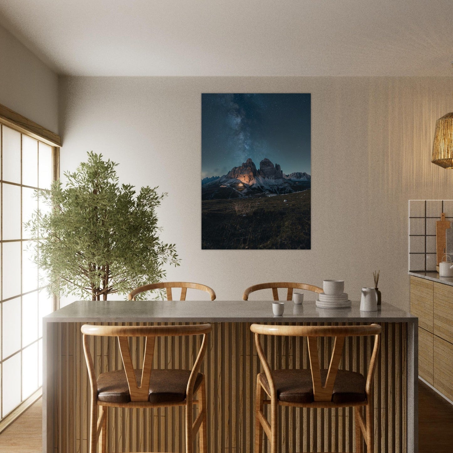 Tableau photo Photo de voie lactée sur les Tre Cime di Lavaredo, Italie — tirage aluminium Dibond mat, fabrication française, prêt à accrocher