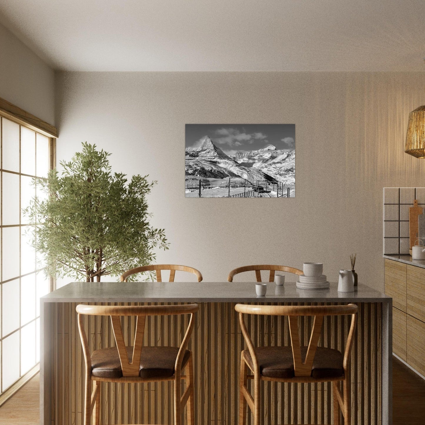 Tableau photo Photo du train de Zermatt, Alpes Suisse 1 - Noir & Blanc — tirage aluminium Dibond mat, fabrication française, prêt à accrocher