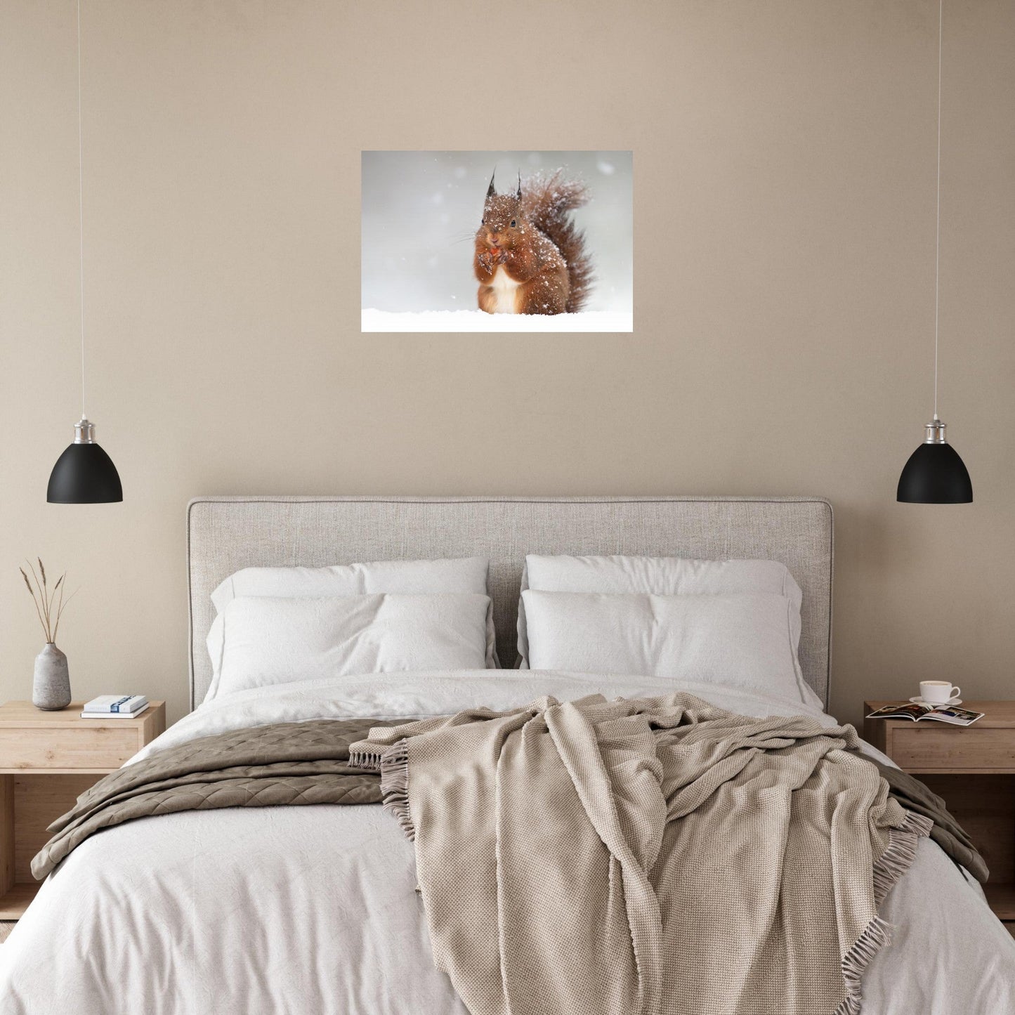 Tableau photo Photo Écureuil roux dans la neige (1) — tirage aluminium Dibond mat, fabrication française, prêt à accrocher