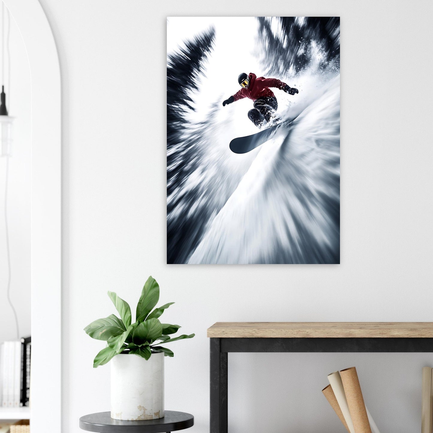 Tableau photo Photo d'un saut de snowboardeur dans la poudre 2 — tirage aluminium Dibond mat, fabrication française, prêt à accrocher