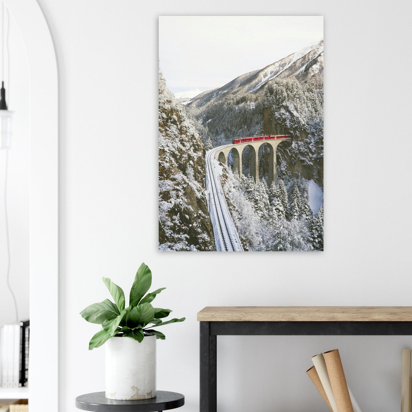 Tableau photo Photo d'un train sur le Viaduc de Landwasser, Suisse 1 — tirage aluminium Dibond mat, fabrication française, prêt à accrocher