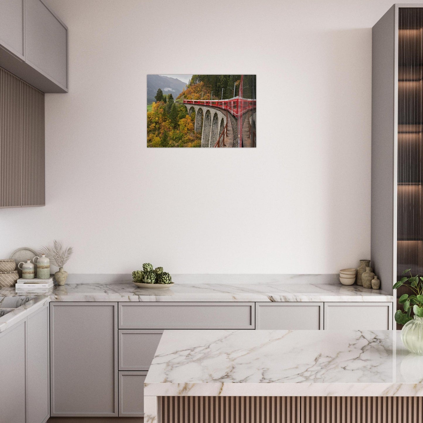 Tableau photo Photo d'un train sur le Viaduc de Landwasser, Suisse 5 — tirage aluminium Dibond mat, fabrication française, prêt à accrocher