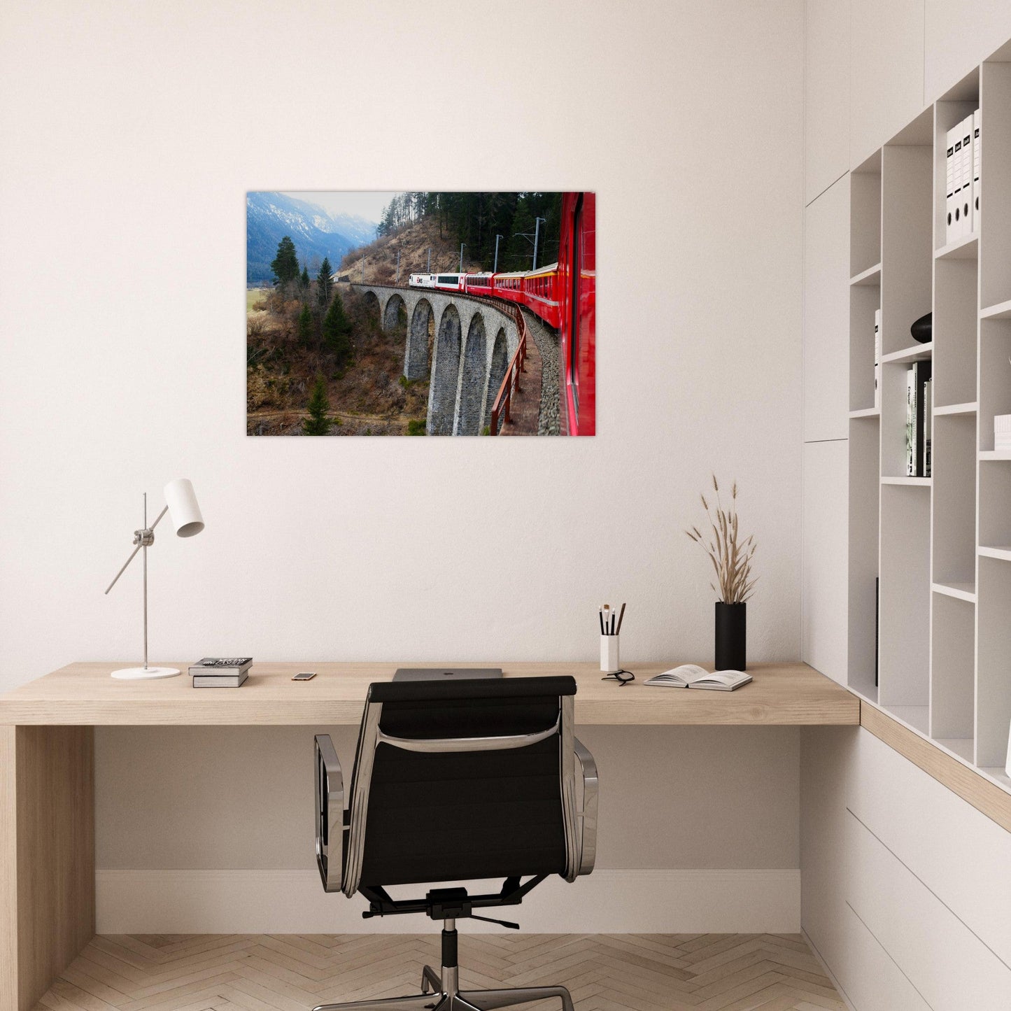 Tableau photo Photo d'un train sur le Viaduc de Landwasser, Suisse 6 — tirage aluminium Dibond mat, fabrication française, prêt à accrocher