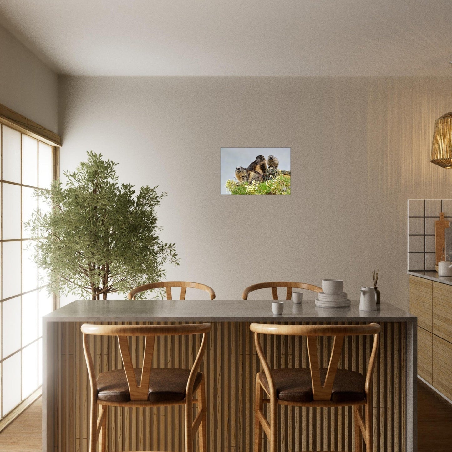 Tableau photo Photo d'une Famille de marmottes dans les Alpes 9 — tirage aluminium Dibond mat, fabrication française, prêt à accrocher