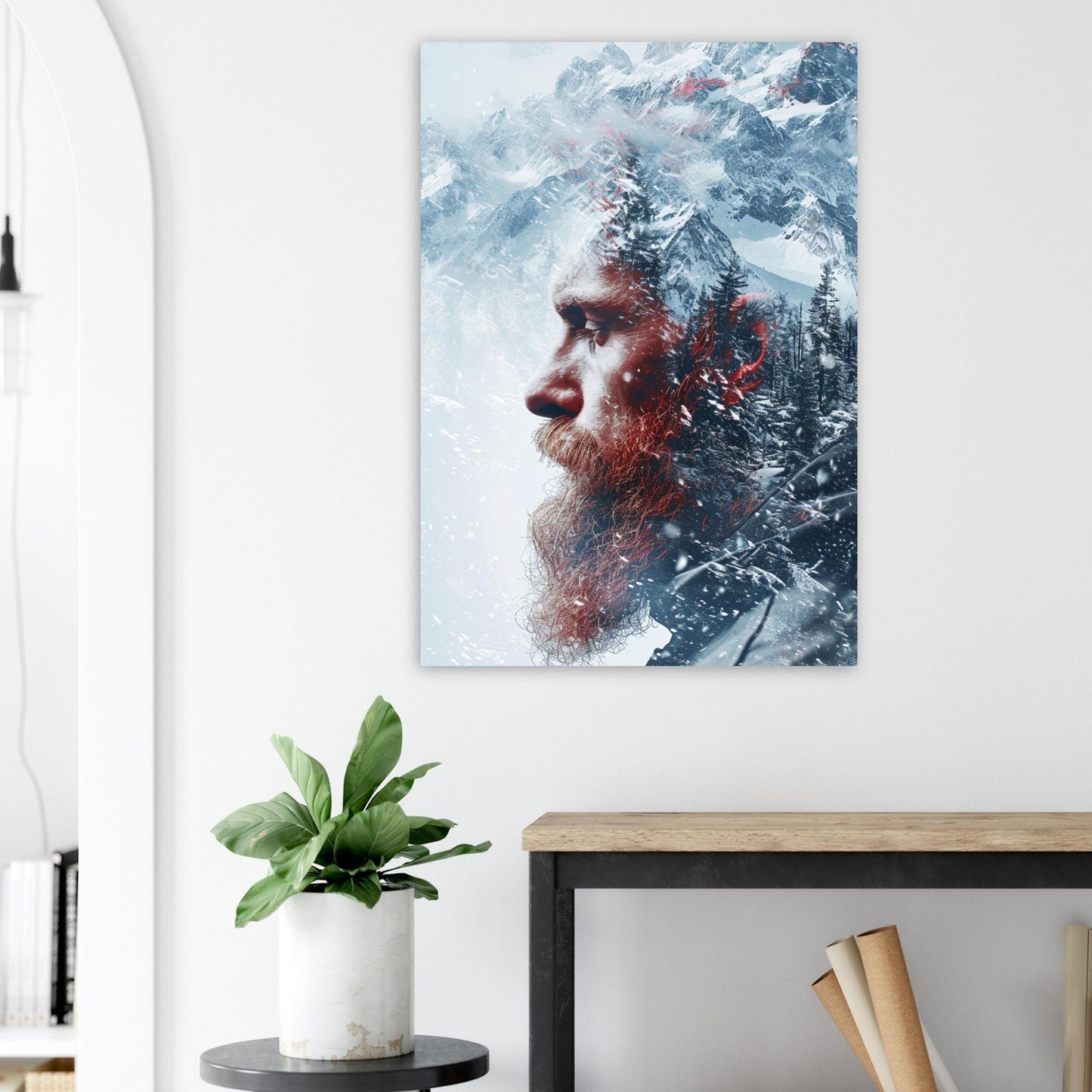 Tableau photo Photo Visage & montagnes — double exposition (Alpes) — tirage aluminium Dibond mat, fabrication française, prêt à accrocher