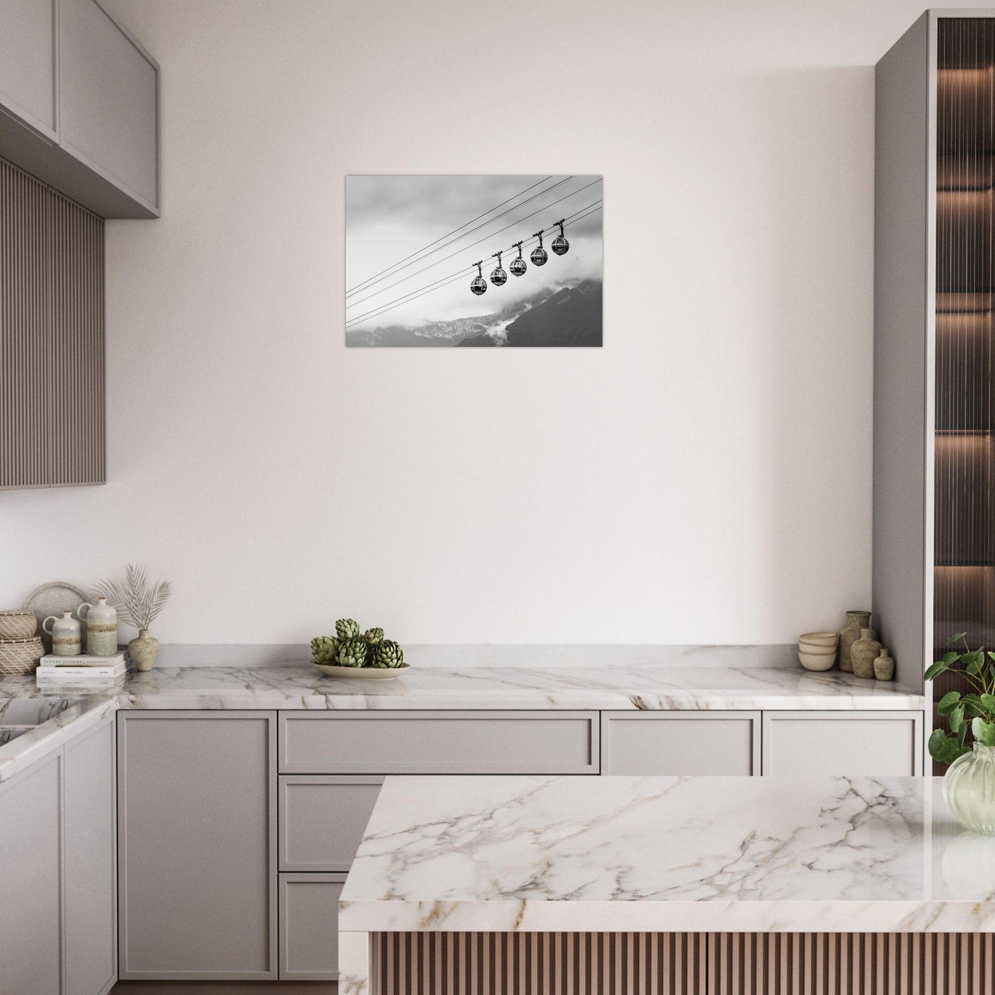 Tableau photo Photo Téléphérique de Grenoble – Bastille (noir & blanc) — tirage aluminium Dibond mat, fabrication française, prêt à accrocher