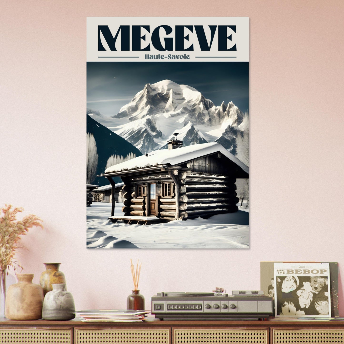 Vente Affiche vintage chalet à Megève, Haute-Savoie - Tableau rétro alu montagne