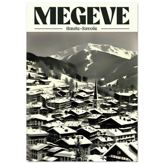 Vente Affiche vintage Megève, Haute-Savoie - Noir & Blanc - Tableau rétro alu montagne