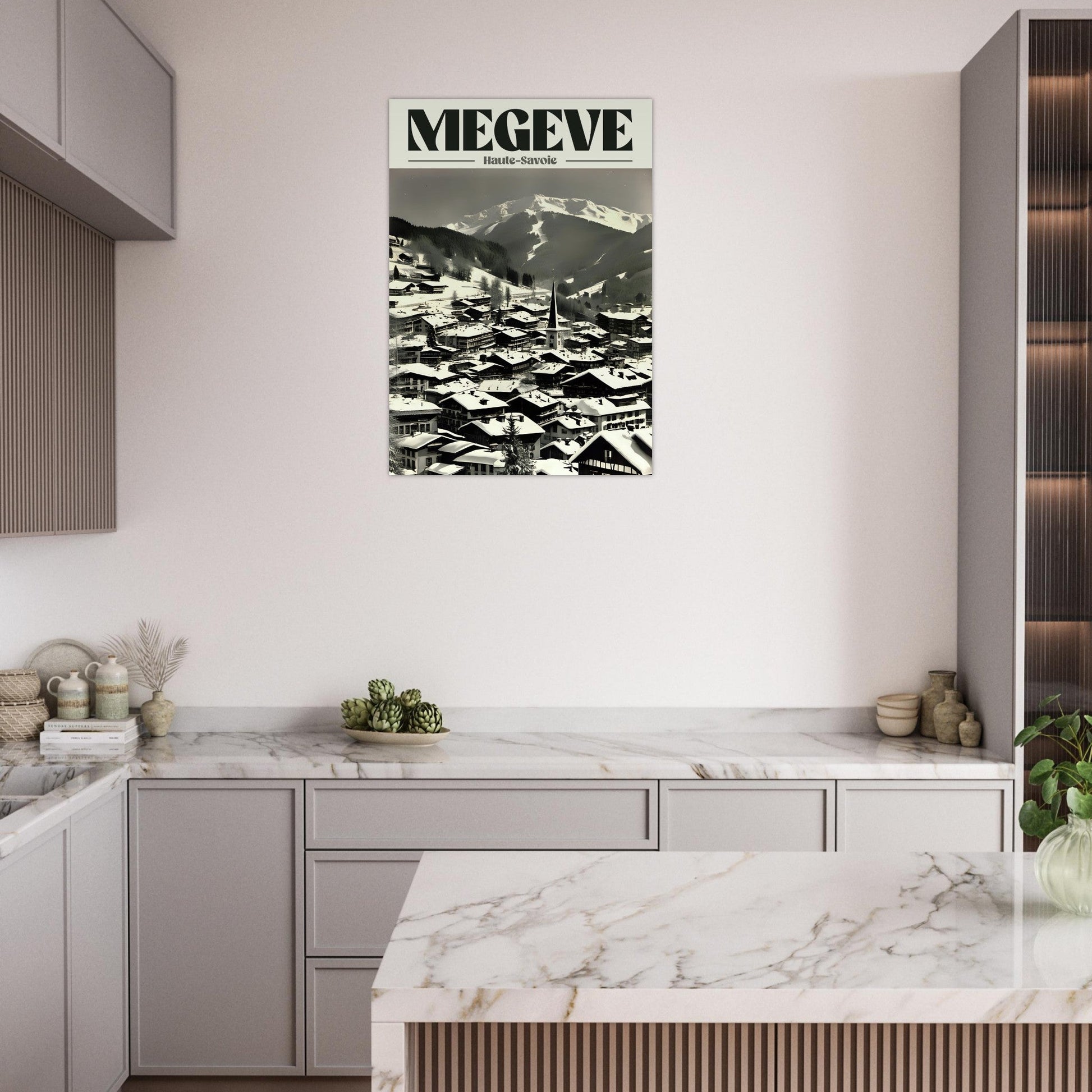Vente Affiche vintage Megève, Haute-Savoie - Noir & Blanc - Tableau rétro alu montagne