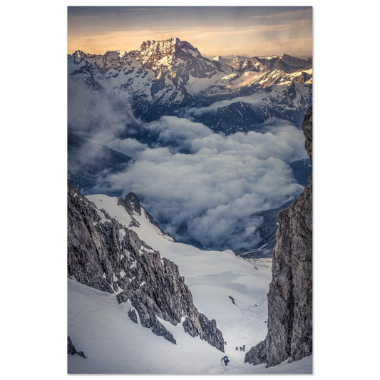 Vente Photo couloir pour la plateau des Rouies et barre des Ecrins – Tableau photo alu montagne Alpes, Alpinisme, Alpiniste
