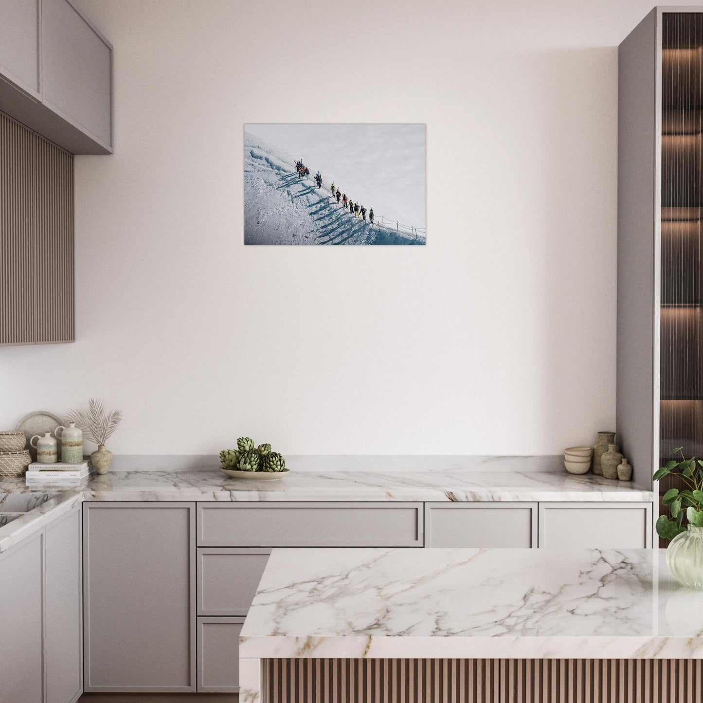 Tableau photo Photo d'alpinistes sur l'Aiguille du Midi, Chamonix - Mont - Blanc, Haute - Savoie — tirage aluminium Dibond mat, fabrication française, prêt à accrocher