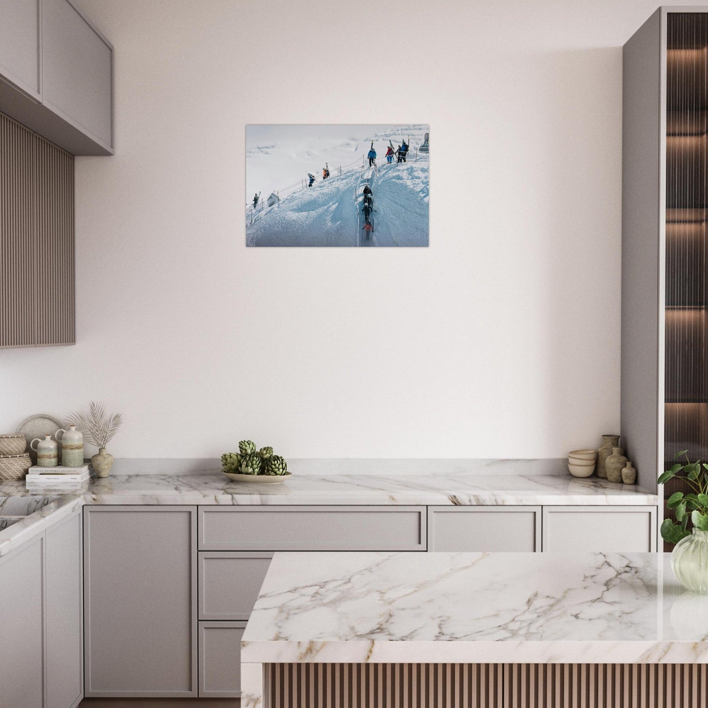 Tableau photo Photo d'alpinistes sur l'Aiguille du Midi, Chamonix - Mont - Blanc, Haute - Savoie — tirage aluminium Dibond mat, fabrication française, prêt à accrocher