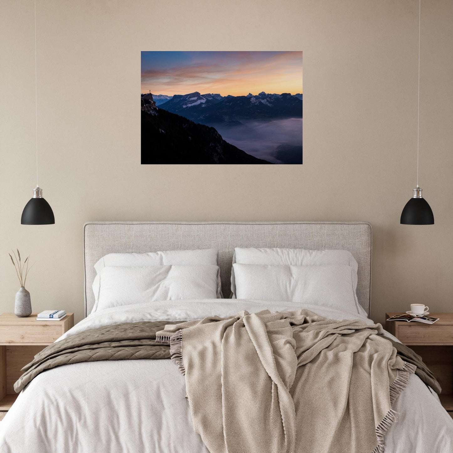 Tableau photo Photo de la Croix du Nivolet devant le massif de la Chartreuse — tirage aluminium Dibond mat, fabrication française, prêt à accrocher