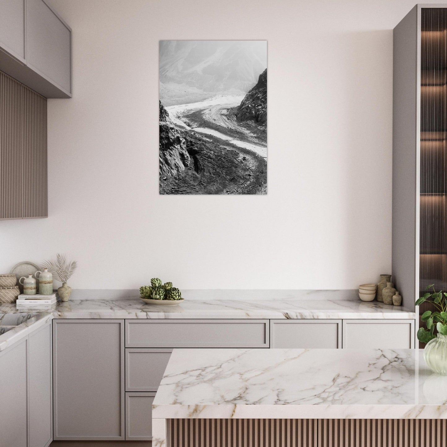 Tableau photo Photo de la mer de glace, Chamonix - Mont - Blanc 8 - Noir & Blanc — tirage aluminium Dibond mat, fabrication française, prêt à accrocher