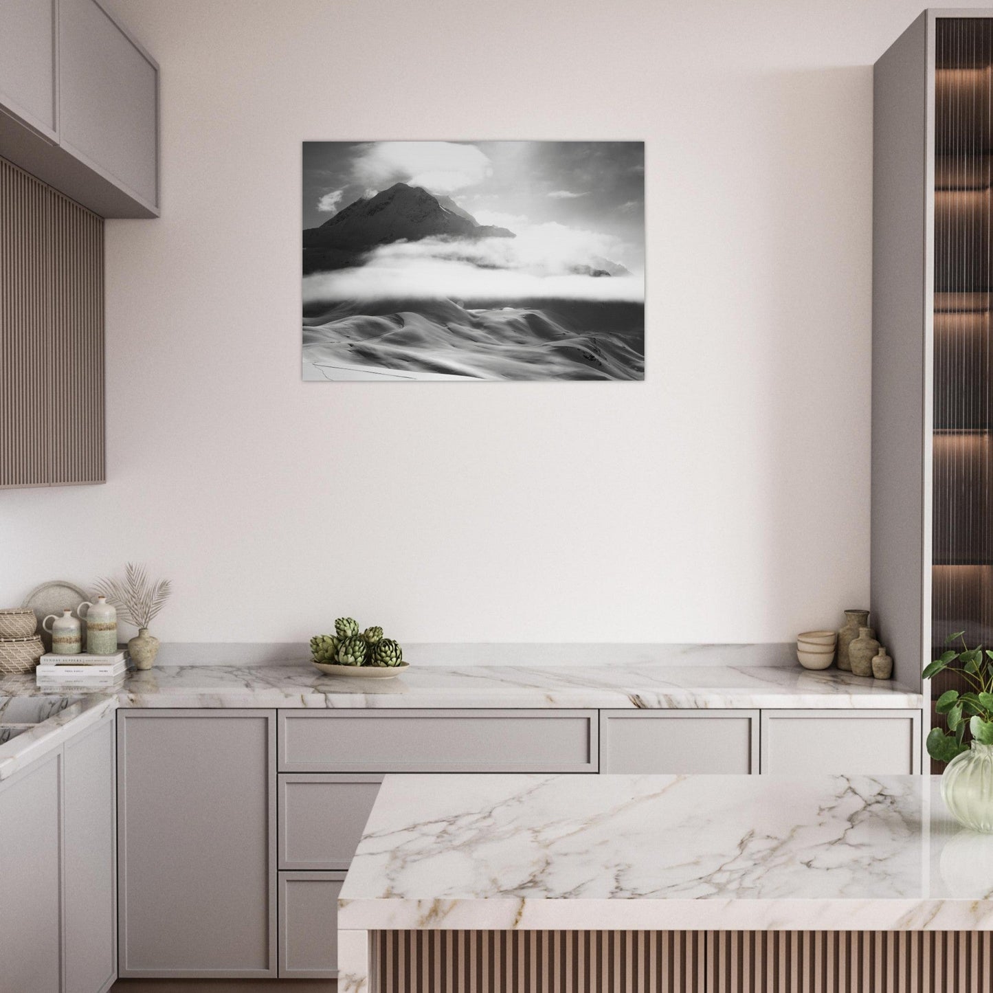 Tableau photo Photo de la station de ski les Arcs, Bourg - Saint - Maurice - Noir & Blanc — tirage aluminium Dibond mat, fabrication française, prêt à accrocher