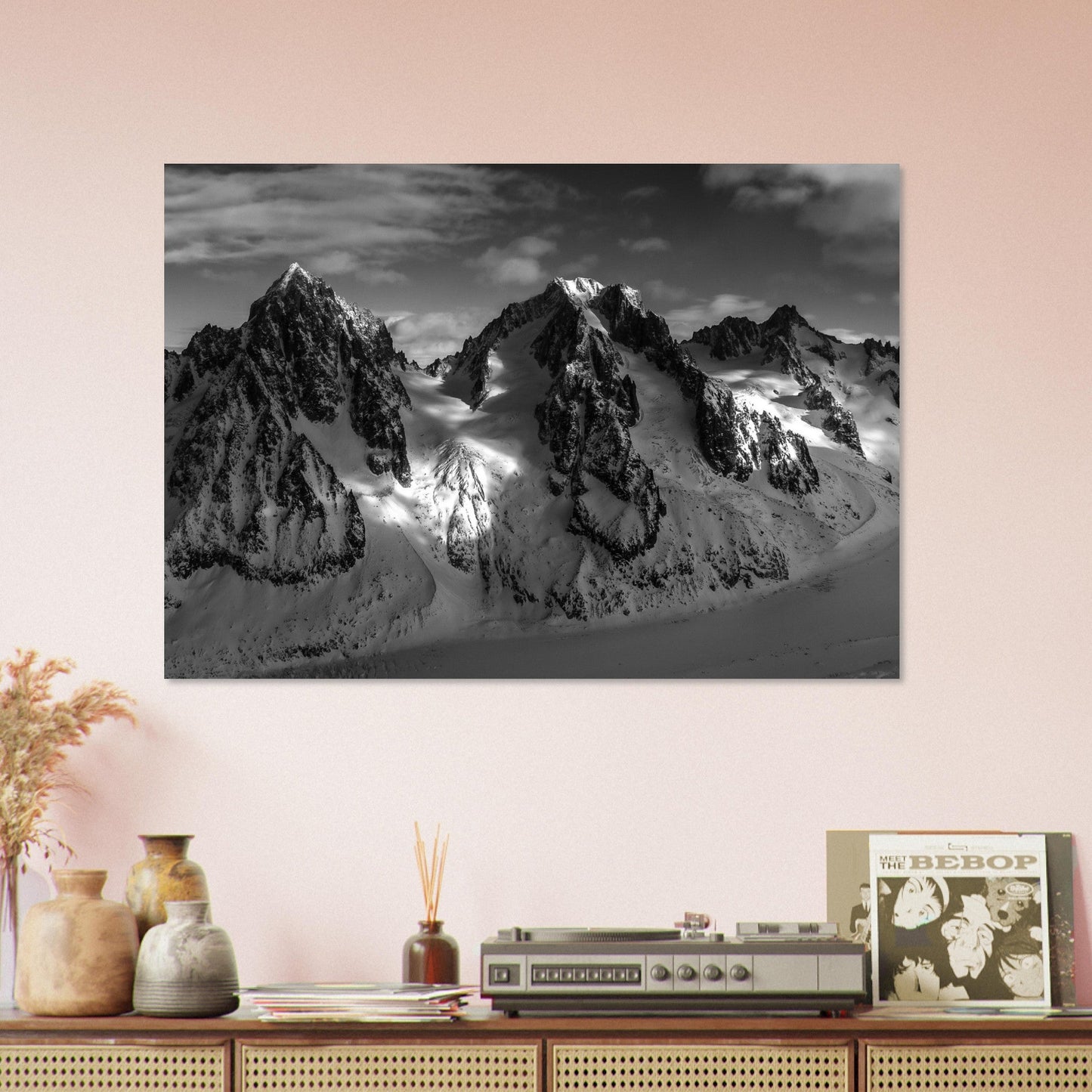 Tableau photo Photo de l'Aiguille des Grands Montets Chamonix - Mont - Blanc - Noir & Blanc — tirage aluminium Dibond mat, fabrication française, prêt à accrocher