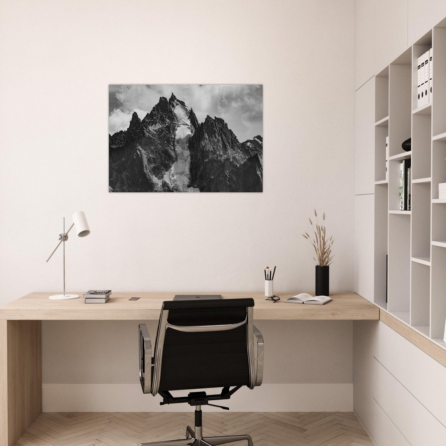 Tableau photo Photo de l'Aiguille du Grépon, Chamonix - Noir & Blanc — tirage aluminium Dibond mat, fabrication française, prêt à accrocher