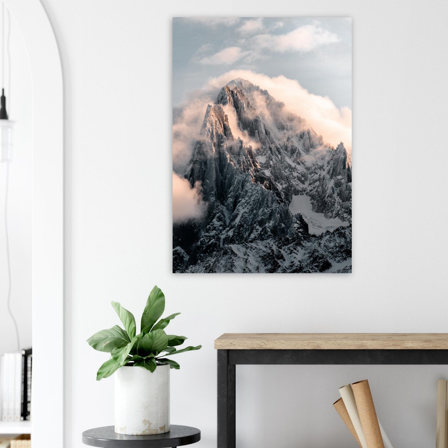 Tableau photo Photo de l'Aiguille Verte au coucher du soleil — tirage aluminium Dibond mat, fabrication française, prêt à accrocher