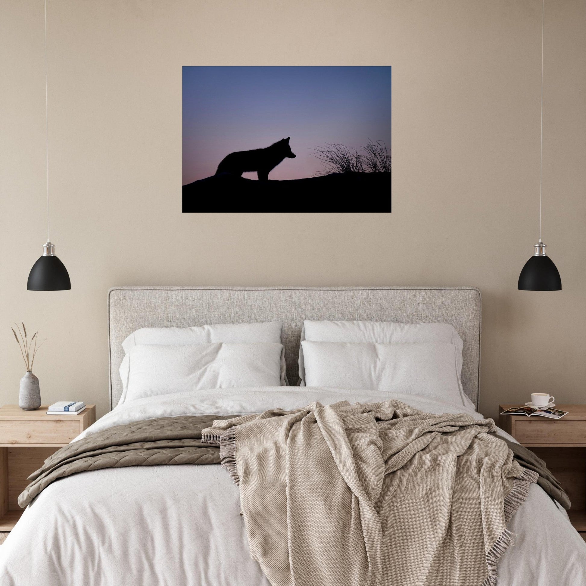Vente Photo de l'ombre d'un renard au crépuscule - Tableau photo alu montagne