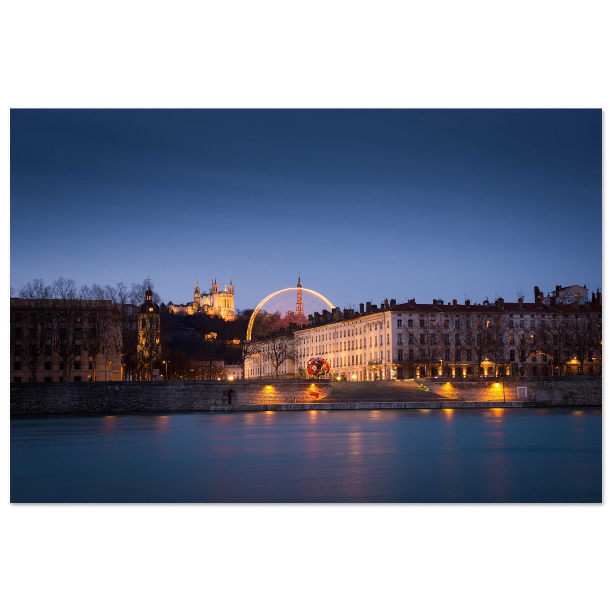 Vente Photo de Lyon de nuit : Le Rhone, Bellcour et sa grande roue - Tableau photo alu Lyon
