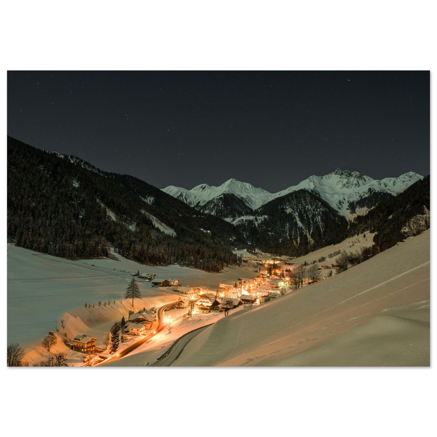 Vente Photo de nuit sur Weißenbach, Ahrntal, Tyrol du Sud, Italie - Tableau photo alu montagne