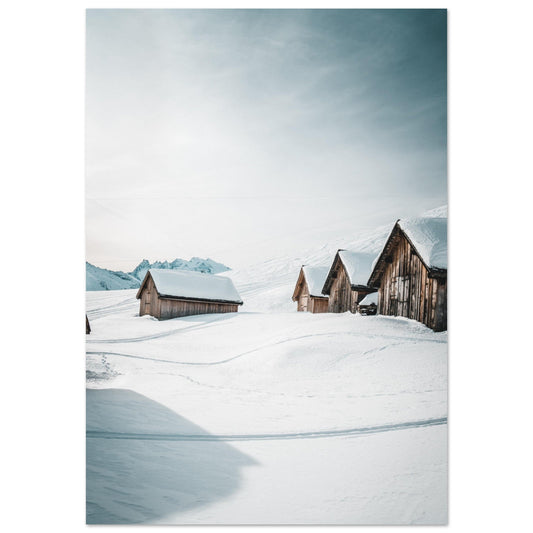 Vente Photo de petites cabanes dans la neige - Tableau photo alu montagne