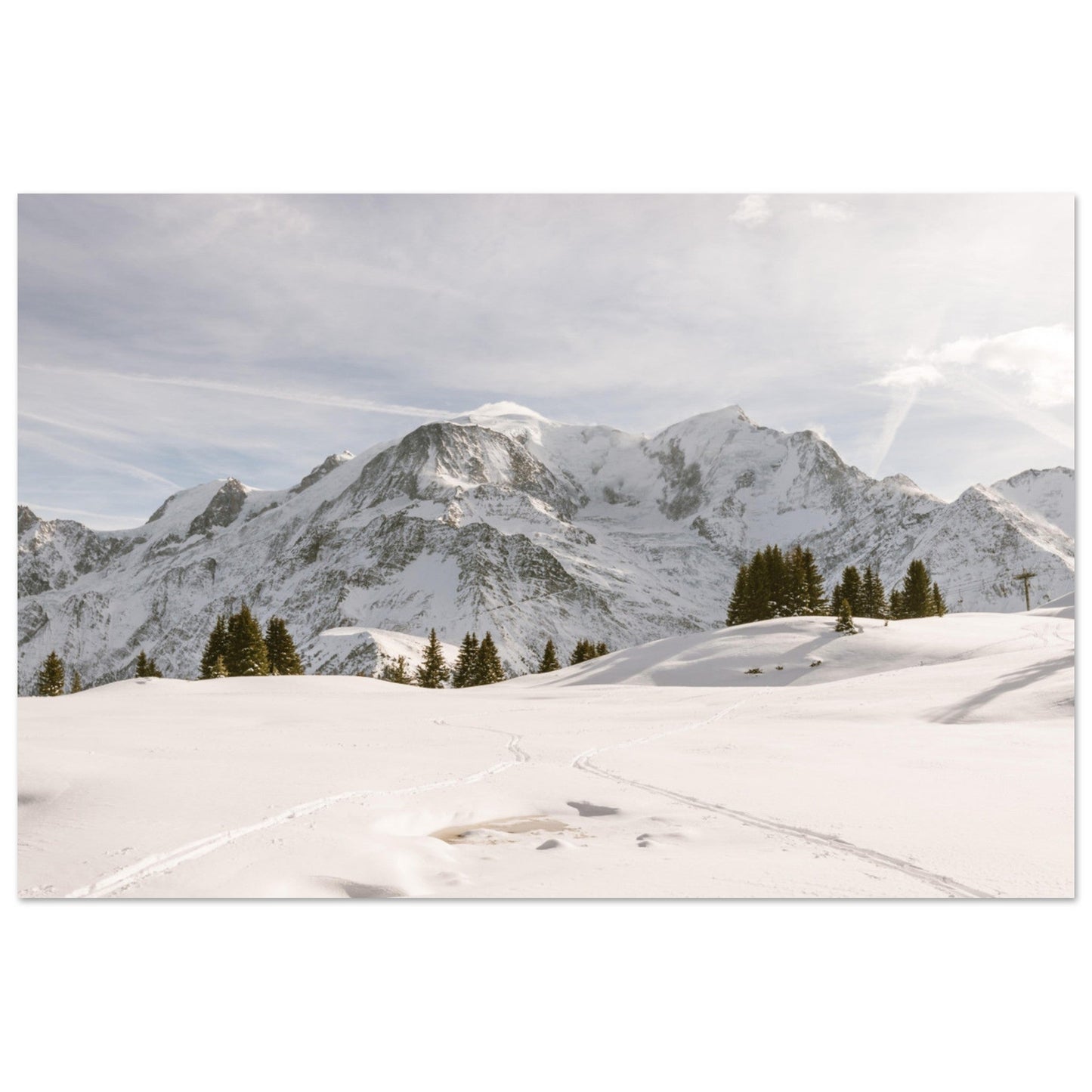 Vente Photo de traces de skis de rando devant le Mont-Blanc - Tableau photo alu montagne
