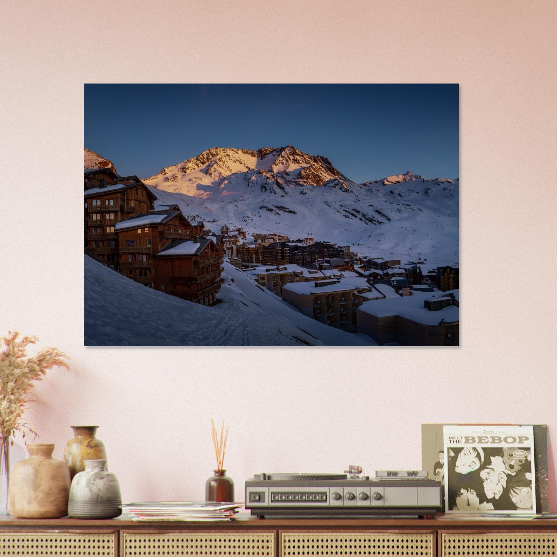 Vente Photo de Val Thorens et de l'Aiguille Peclet au coucher de soleil, Savoie - Tableau photo alu montagne