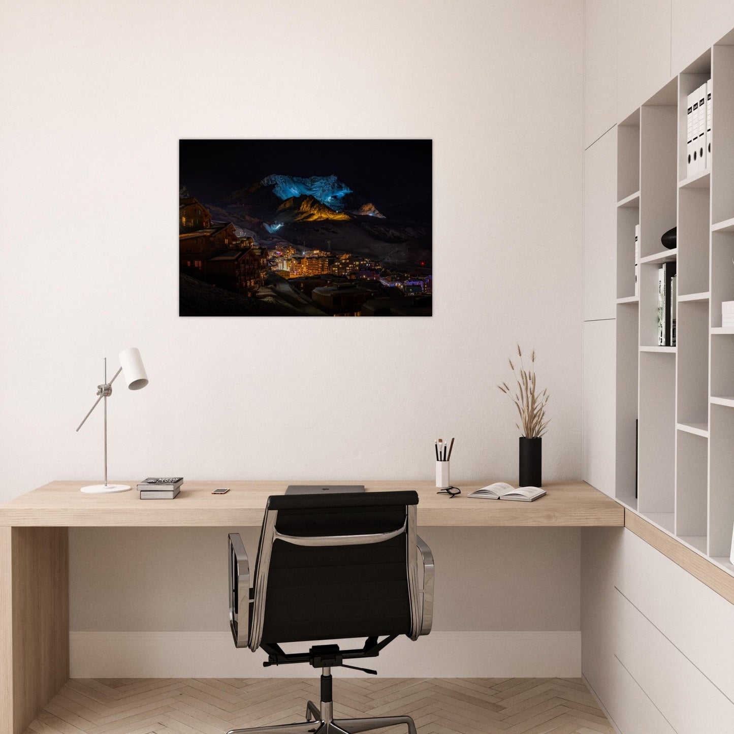 Tableau photo Photo de Val Thorens et de l'Aiguille Peclet de nuit, Savoie — tirage aluminium Dibond mat, fabrication française, prêt à accrocher